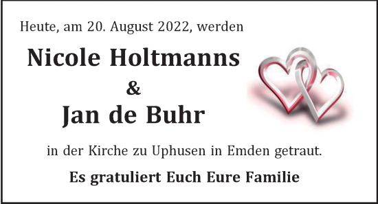 Hochzeitsanzeige von Nicole Holtmanns von EZ