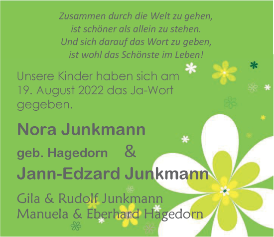 Hochzeitsanzeige von Nora Junkmann von EZ