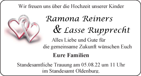Hochzeitsanzeige von Ramona Reiners von NWZ