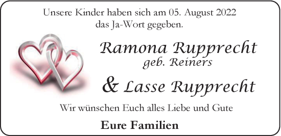 Hochzeitsanzeige von Ramona Reiners von EZ