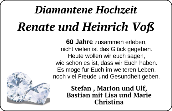 Hochzeitsanzeige von Renate Voß von NWZ