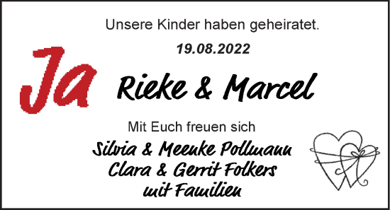 Hochzeitsanzeige von Rieke  von EZ