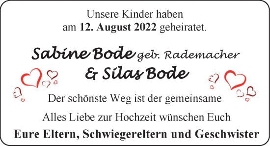 Hochzeitsanzeige von Sabine Bode von EZ