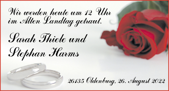 Hochzeitsanzeige von Sarah Thiele von NWZ