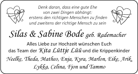 Hochzeitsanzeige von Silas Bode von EZ