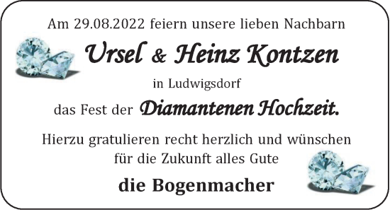 Hochzeitsanzeige von Ursel Kontzen von EZ