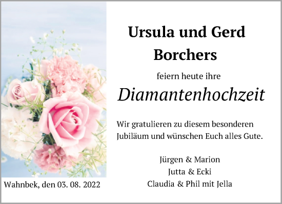 Hochzeitsanzeige von Ursula Borchers von NWZ