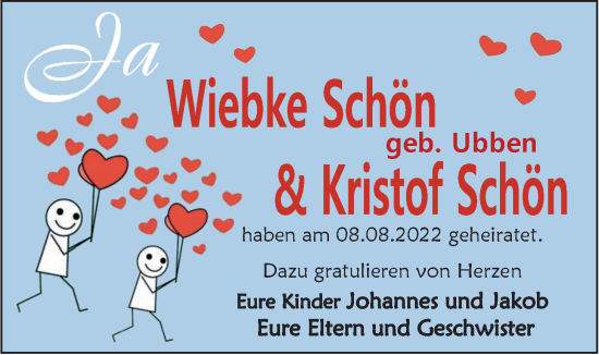 Hochzeitsanzeige von Wiebke Ubben von EZ
