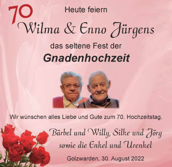 Hochzeitsanzeige von Wilma Jürgens von NWZ