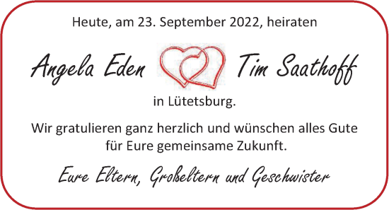 Hochzeitsanzeige von Angela Eden von EZ