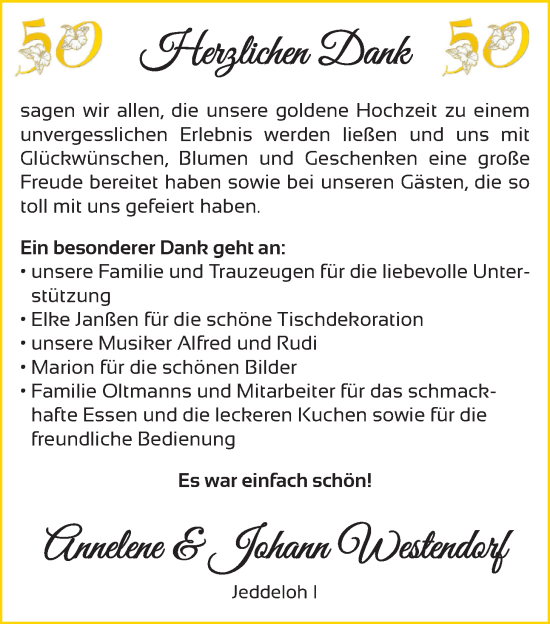 Hochzeitsanzeige von Annelene Westendorf von NWZ