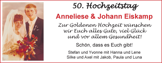 Hochzeitsanzeige von Anneliese Eiskamp von NWZ
