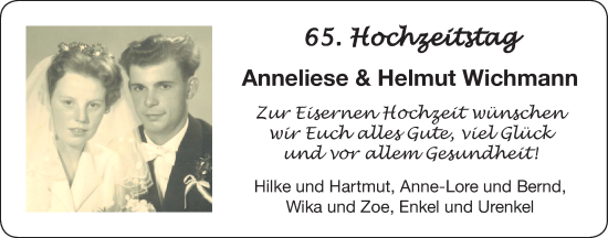 Hochzeitsanzeige von Anneliese Wichmann von NWZ
