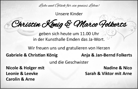 Hochzeitsanzeige von Christin König von EZ