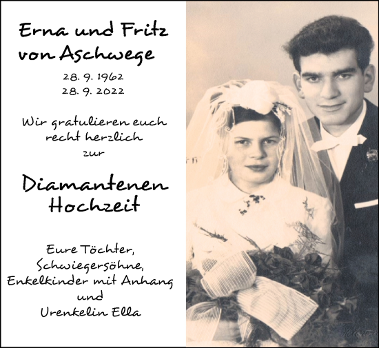 Hochzeitsanzeige von Erna von Aschwege von NWZ
