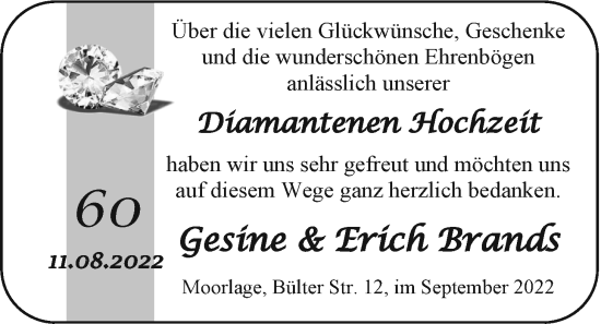 Hochzeitsanzeige von Gesine Brands von EZ