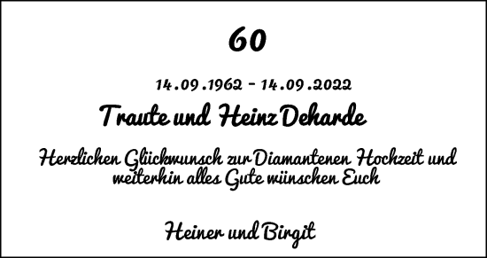 Hochzeitsanzeige von Heinz Deharde von NWZ