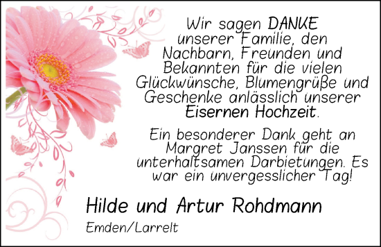 Hochzeitsanzeige von Hilde Rohdmann von EZ