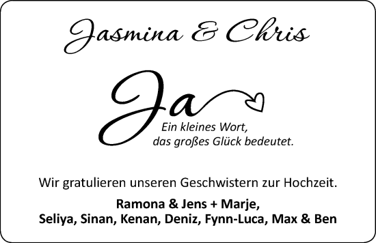 Hochzeitsanzeige von Jasmina  von EZ