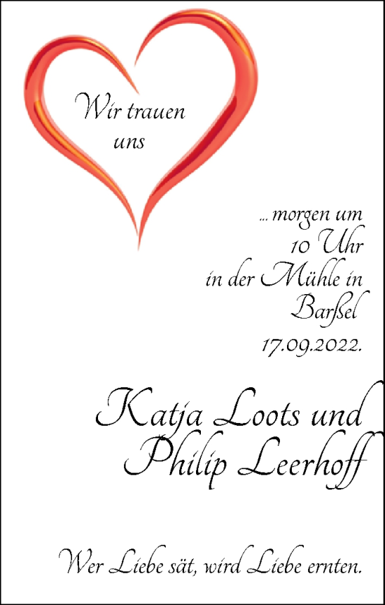 Hochzeitsanzeige von Katja Loots von NWZ