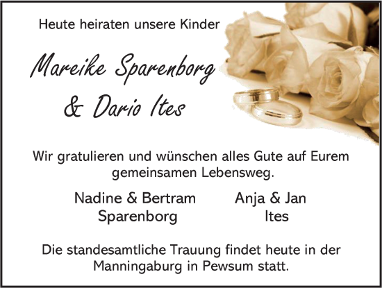 Hochzeitsanzeige von Mareike Sparenborg von EZ