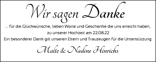 Hochzeitsanzeige von Nadine Müller von EZ