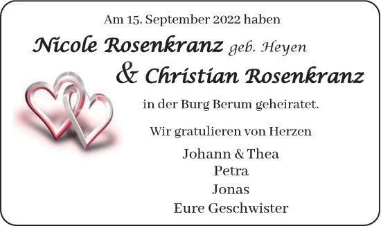 Hochzeitsanzeige von Nicole Rosenkranz von EZ