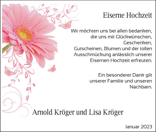 Hochzeitsanzeige von Arnold Kröger von NWZ