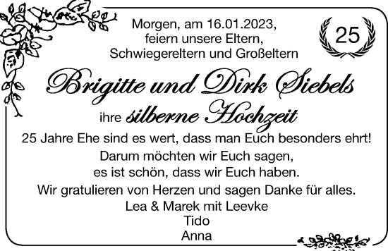 Hochzeitsanzeige von Brigitte Siebels von EZ