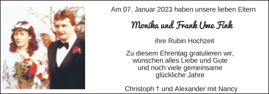 Hochzeitsanzeige von Frank Fink von NWZ