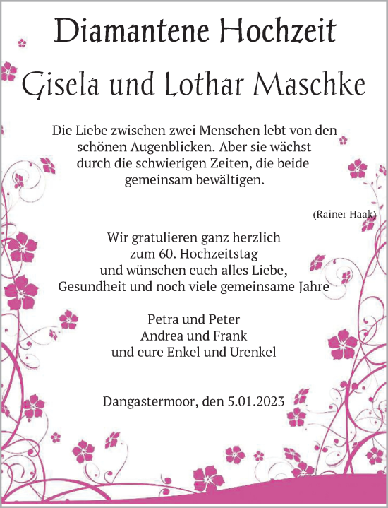 Hochzeitsanzeige von Gisela Maschke von NWZ