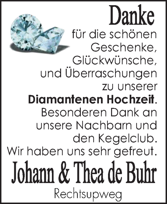 Hochzeitsanzeige von Johann de Buhr von EZ