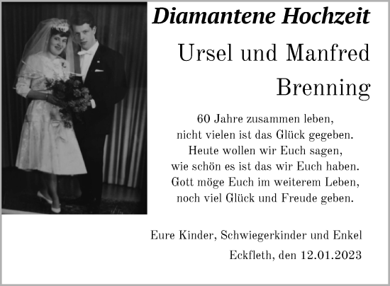 Hochzeitsanzeige von Ursel Brenning von NWZ