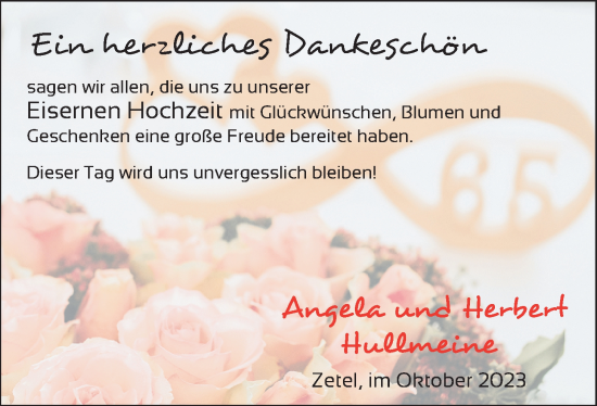 Hochzeitsanzeige von Angela Hullmeine von NWZ