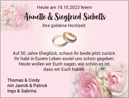 Hochzeitsanzeige von Annette Siebelts von BM