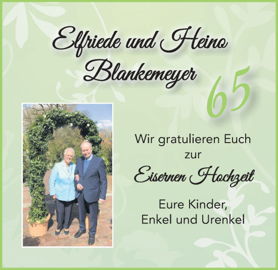 Hochzeitsanzeige von Elfriede Blankemeyer von NWZ