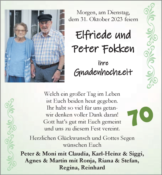 Hochzeitsanzeige von Elfriede Fokken von EZ