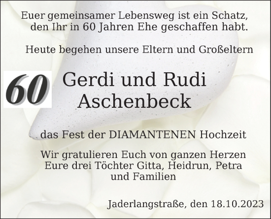 Hochzeitsanzeige von Gerdi Aschenbeck von NWZ
