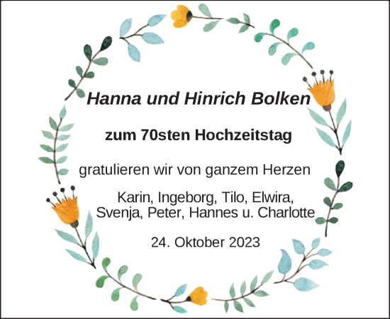 Hochzeitsanzeige von Hanna Bolken von BM