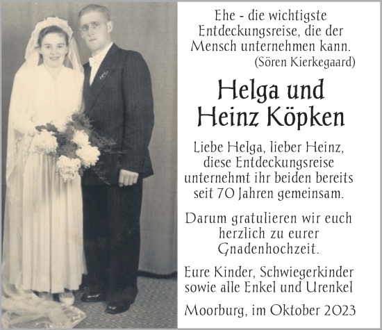 Hochzeitsanzeige von Helga Köpken von NWZ