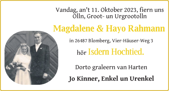 Hochzeitsanzeige von Magdalene Rahmann von BM