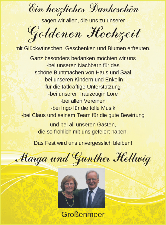 Hochzeitsanzeige von Marga Hellwig von NWZ