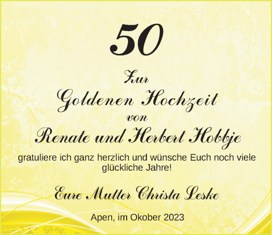 Hochzeitsanzeige von Renate Hobbje von NWZ