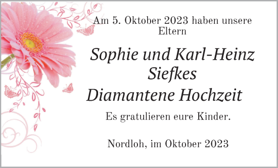 Hochzeitsanzeige von Sophie Siefkes von NWZ