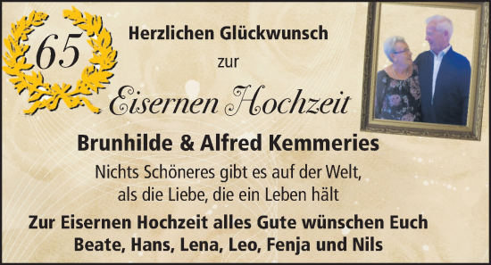 Hochzeitsanzeige von Brunhilde Kemmeries von NWZ