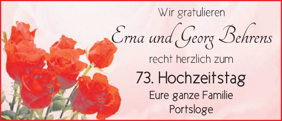 Hochzeitsanzeige von Erna Behrens von NWZ