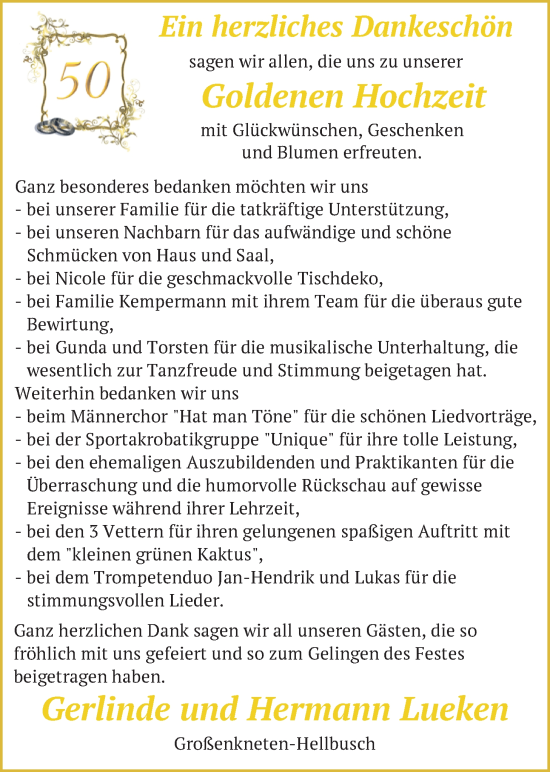 Hochzeitsanzeige von Gerlinde Lueken von NWZ