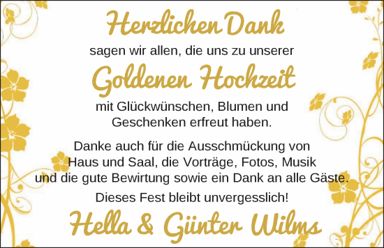 Hochzeitsanzeige von Hella Wilms von NWZ