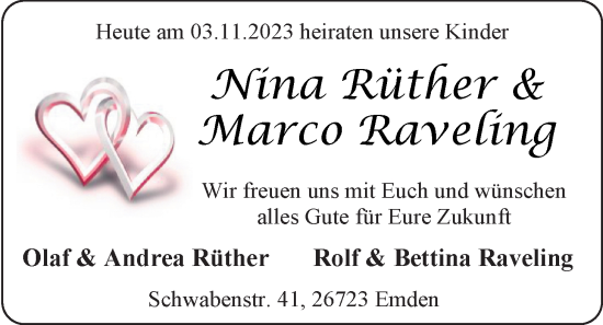 Hochzeitsanzeige von Nina  Rüther von EZ