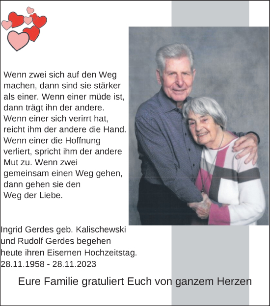 Hochzeitsanzeige von Rudolf Gerdes von BM